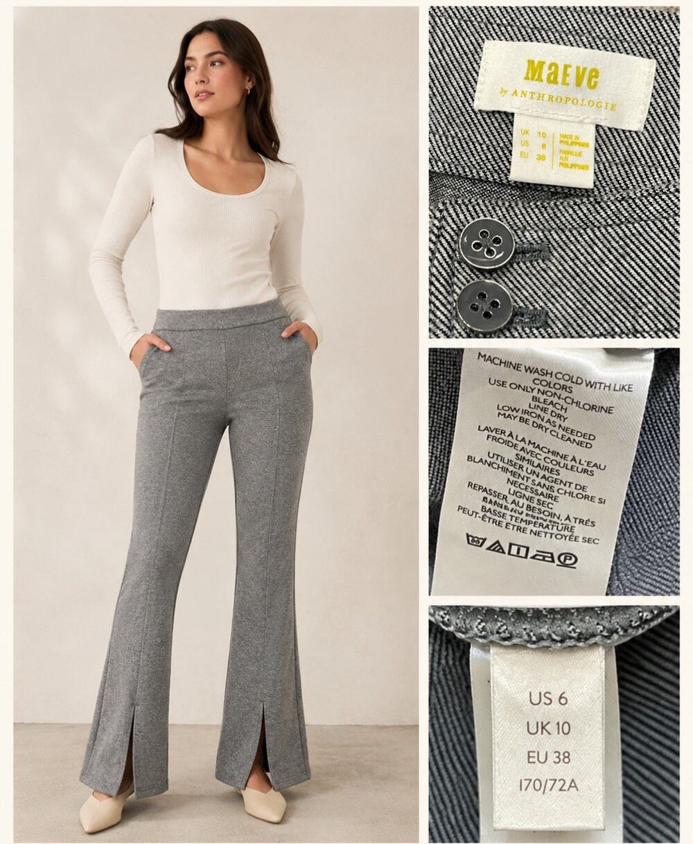 Maeve by Anthropologie Women's Flare Pants Size 6 Gray Front Slit Trouser Career